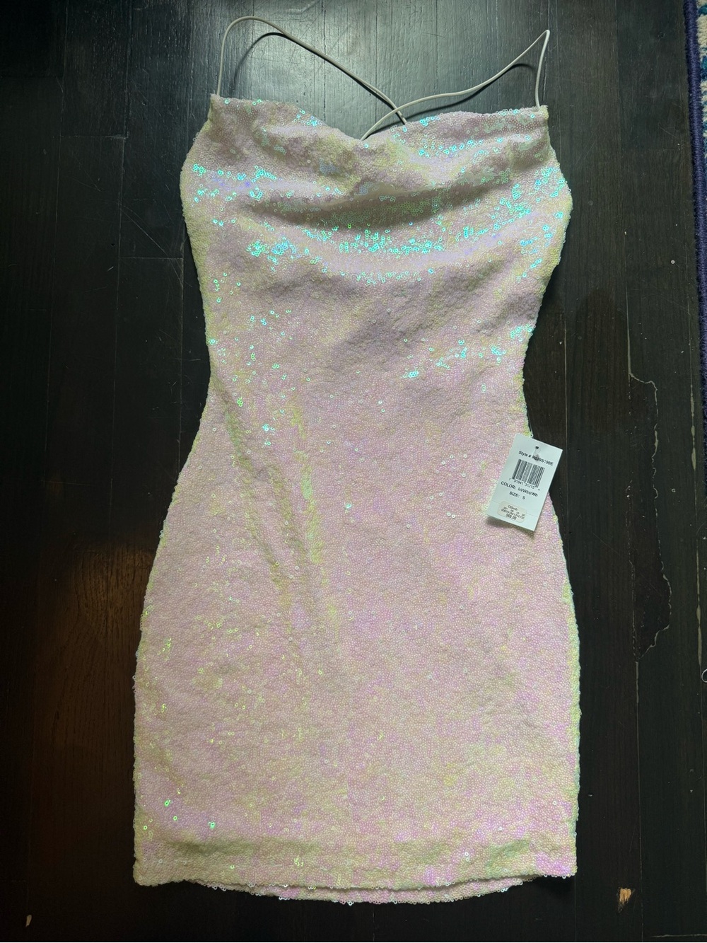 B Darlin Pink Iridescent Sequin Cowl Neck Mini Dress
